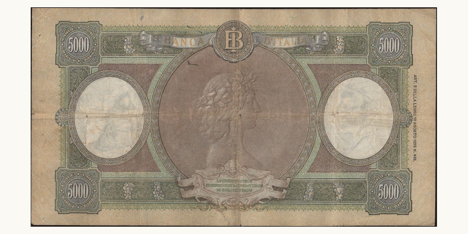 5000 lira Italy 1961 — Back side