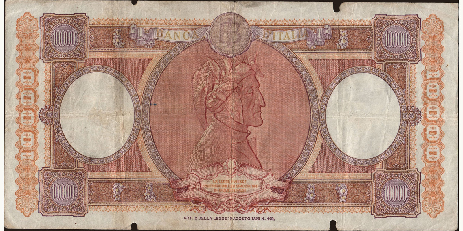 10000 lira Italy 1957 — Back side