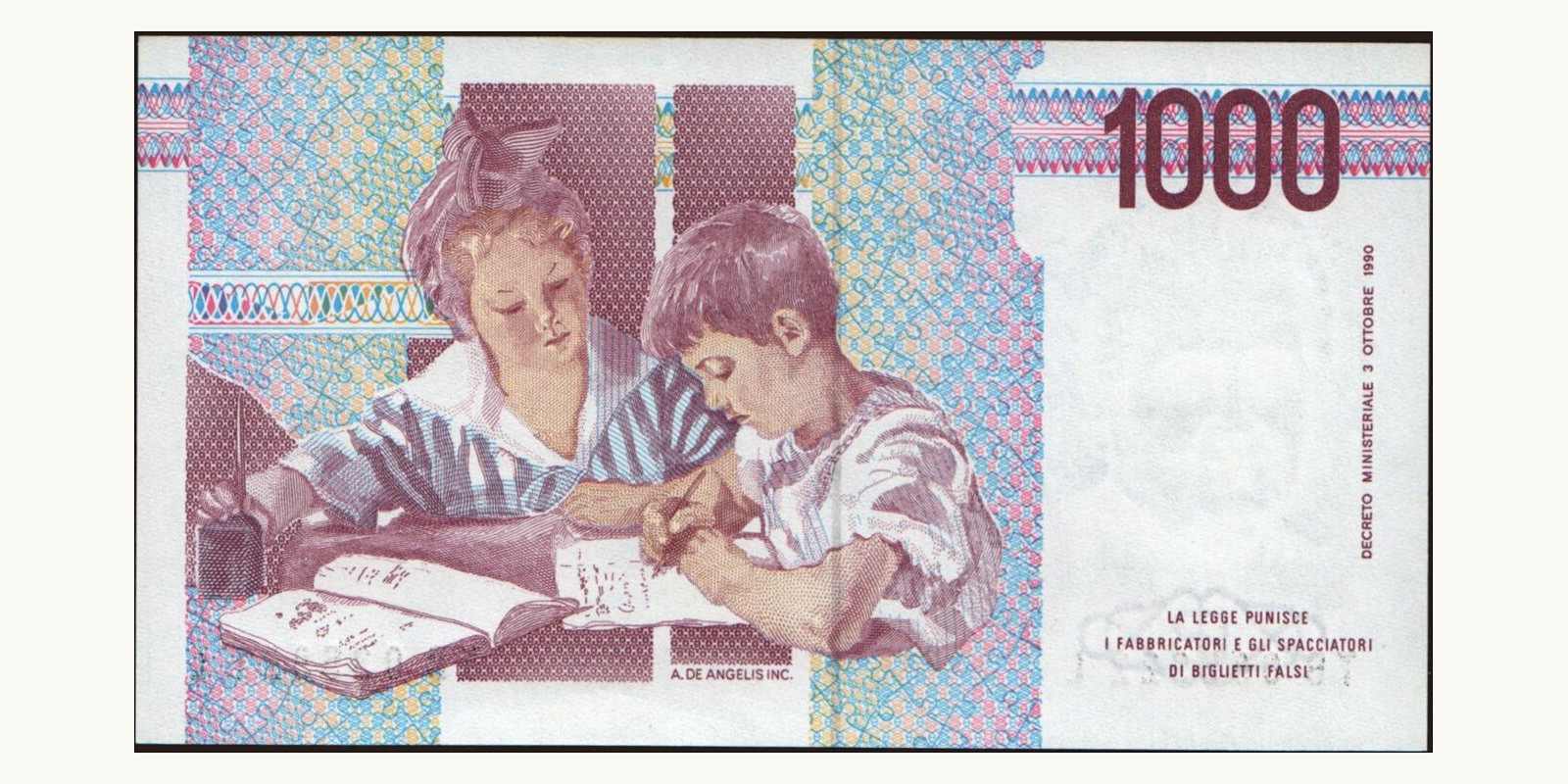 1000 lira Italy 1996 — Back side