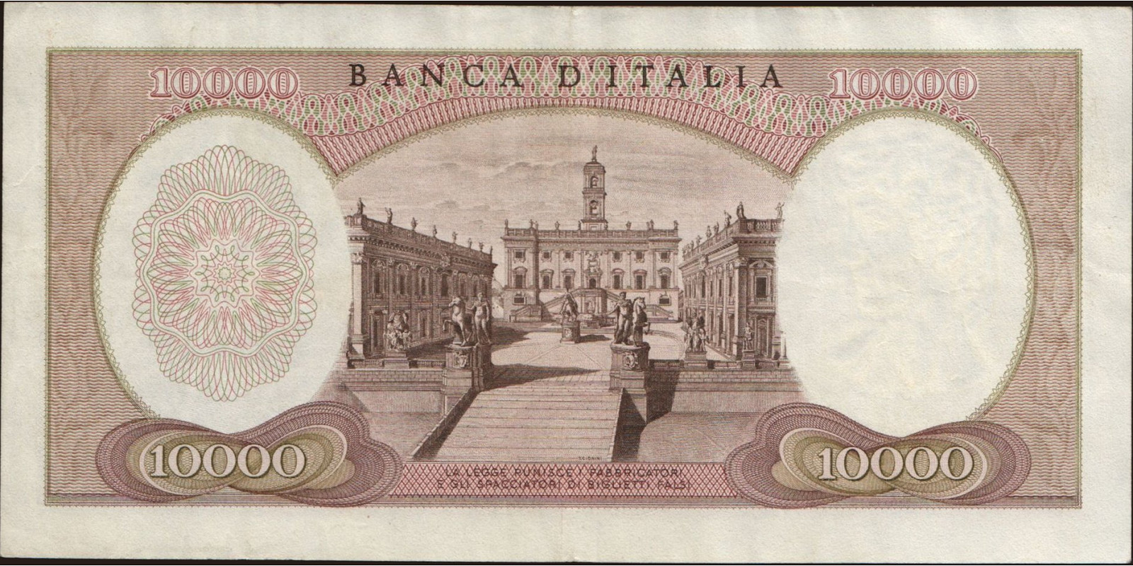 10000 lira Италия 1968 — Оборотная сторона