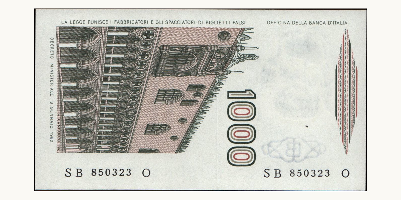 1000 lira Италия 1983 — Оборотная сторона