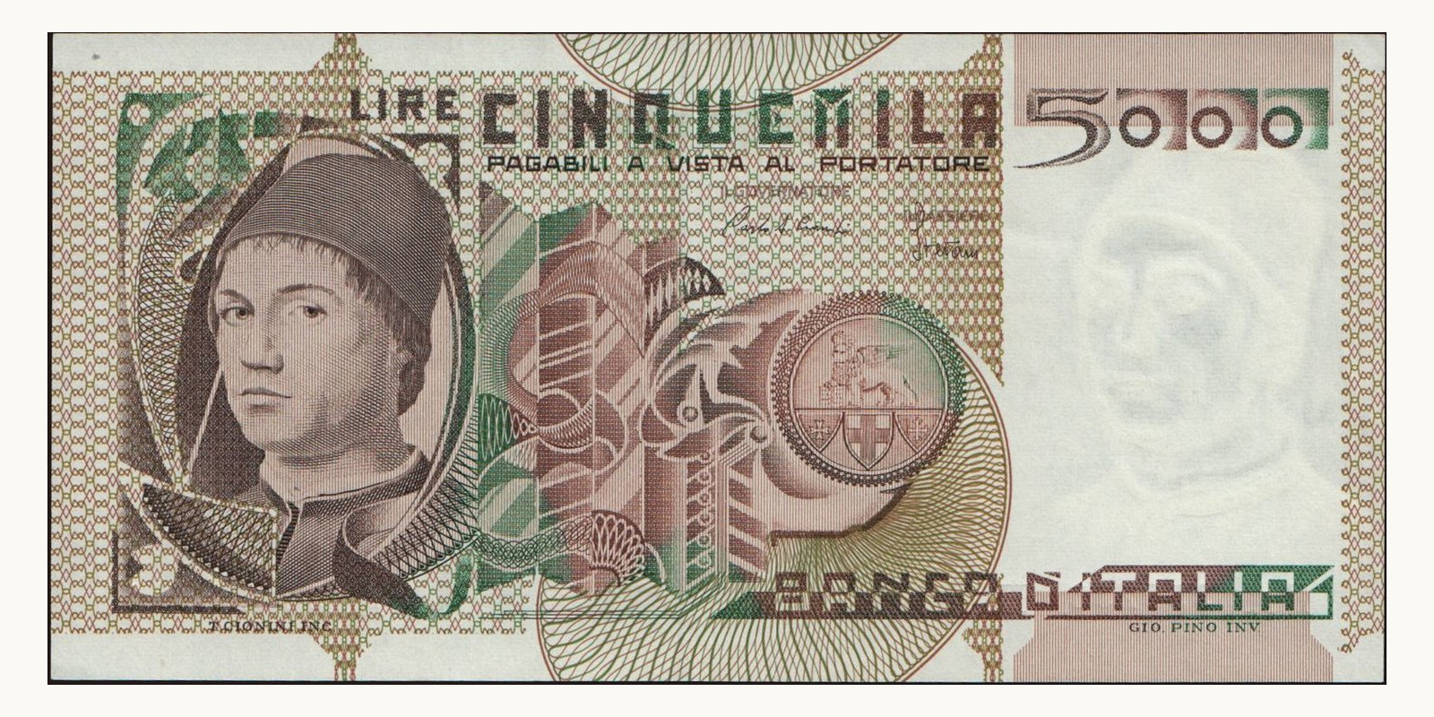 5000 lira Италия 1980 — Лицевая сторона