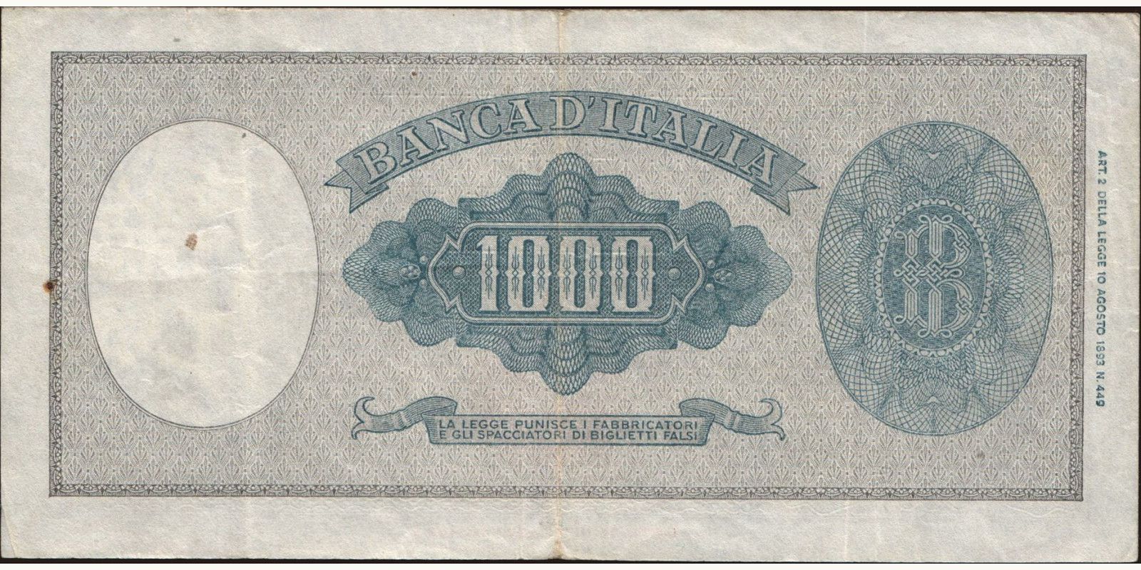 1000 lira Италия 1948 — Оборотная сторона