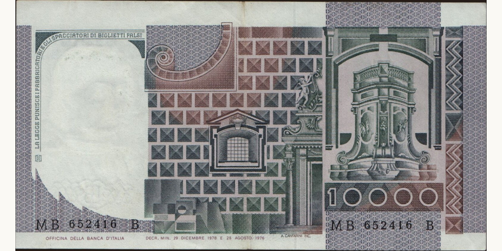 10000 lira Italy 1978 — Back side