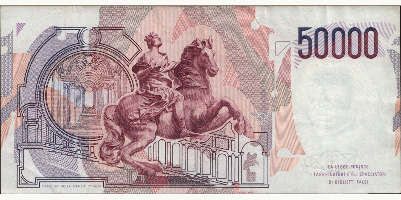 50000 lira Italy 1990 — Back side