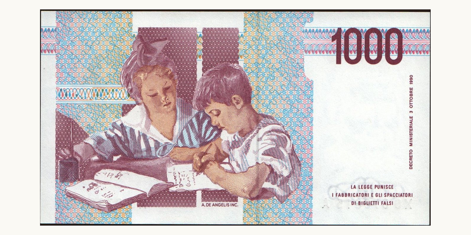 1000 lira Италия 1999 — Оборотная сторона