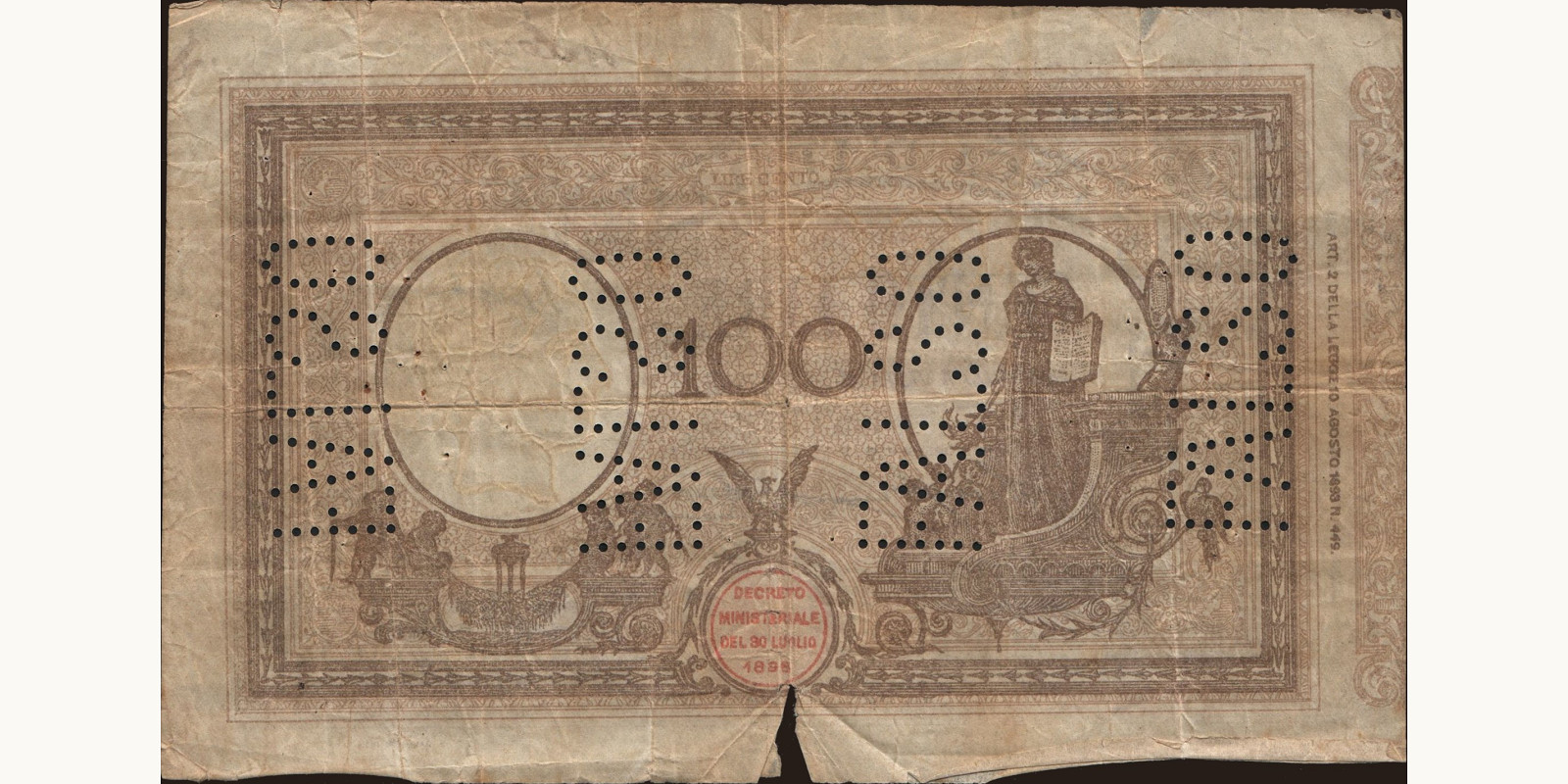 100 lira Италия 1909 — Оборотная сторона