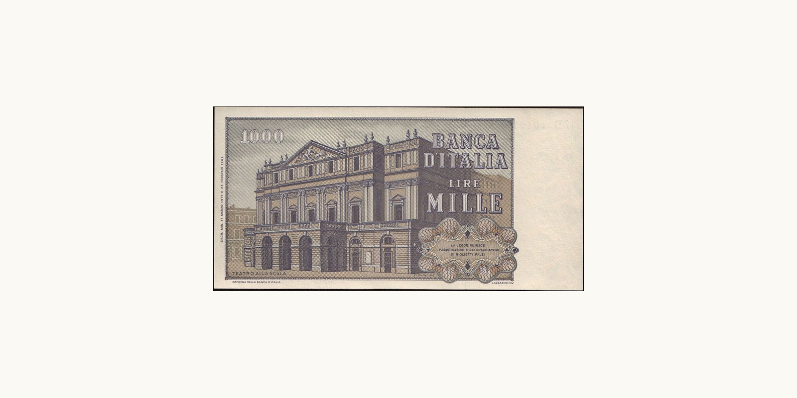 1000 lira Italy 1973 — Back side
