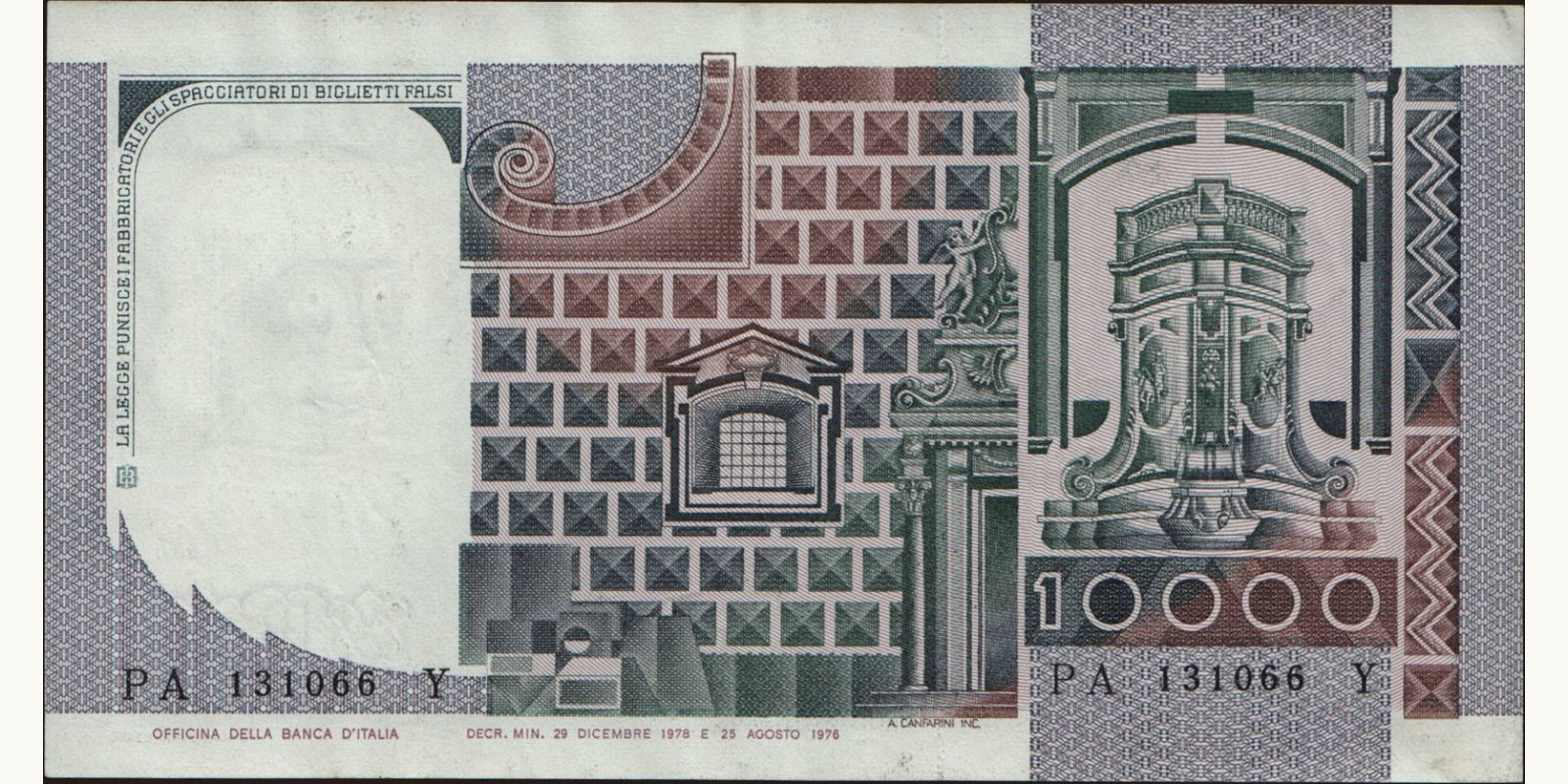 10000 lira Italy 1976 — Back side