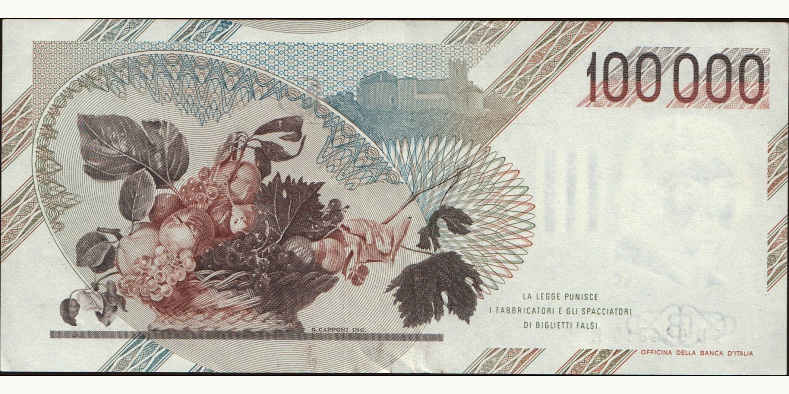 100000 lira Italy 1990 — Back side