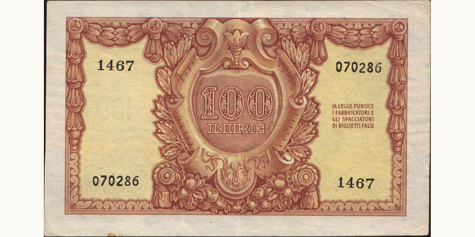 100 lira Италия 1951 — Оборотная сторона