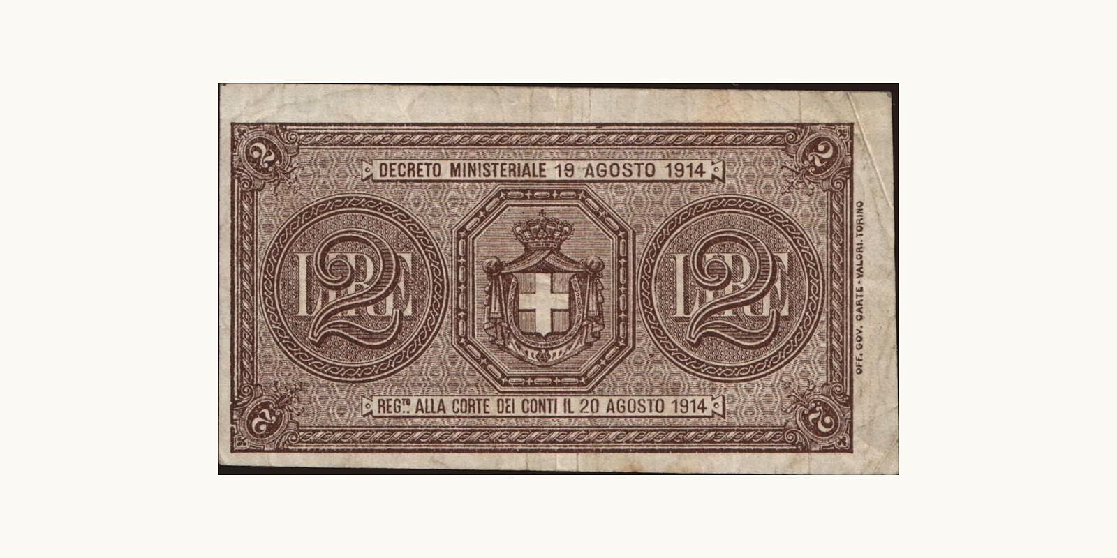 2 lira Italy 1917 — Back side