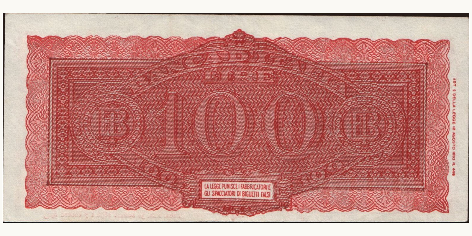 100 lira Italy 1944 — Back side