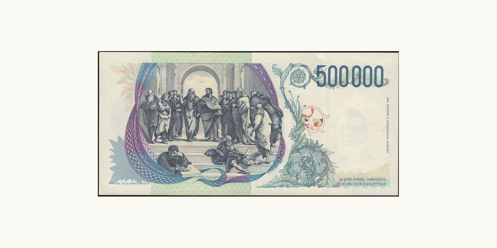 500000 lira Италия 1997 — Оборотная сторона