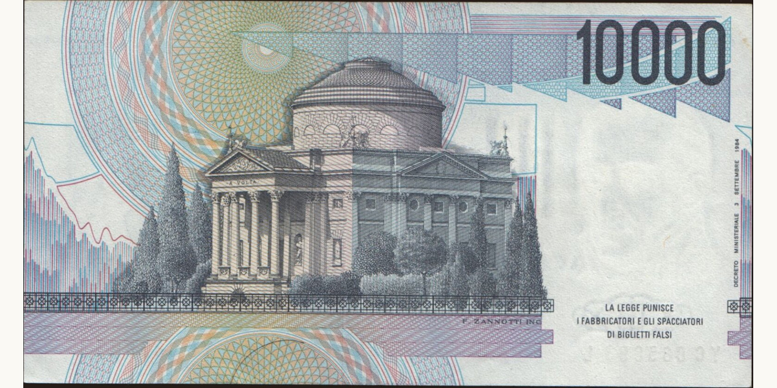 10000 lira Italy 1988 — Back side