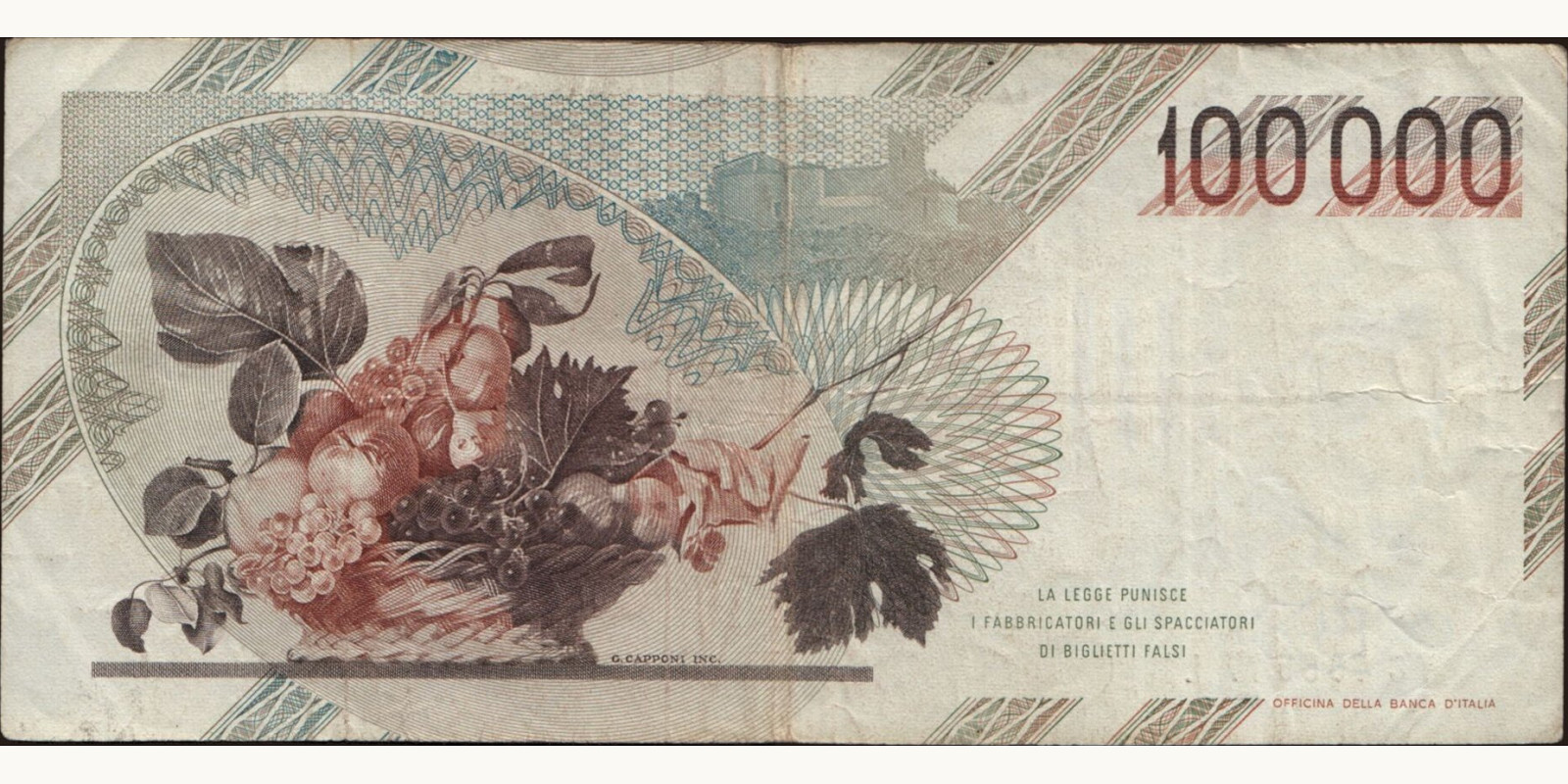 100000 lira Italy 1986 — Back side