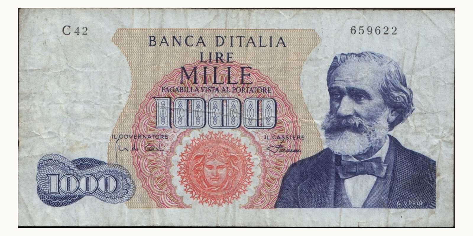 1000 lira Italy 1968 — Front side