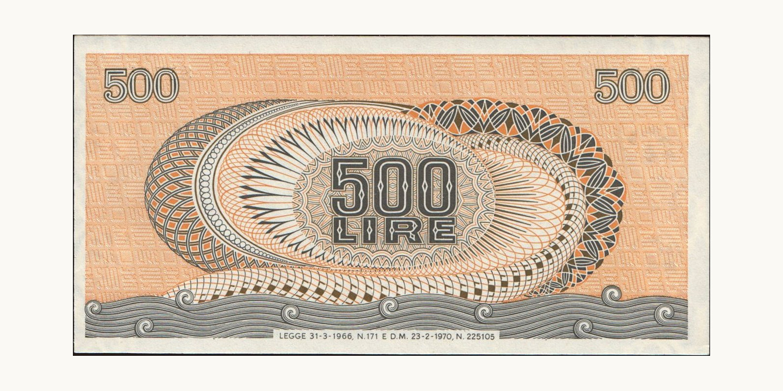 500 lira Италия 1970 — Оборотная сторона