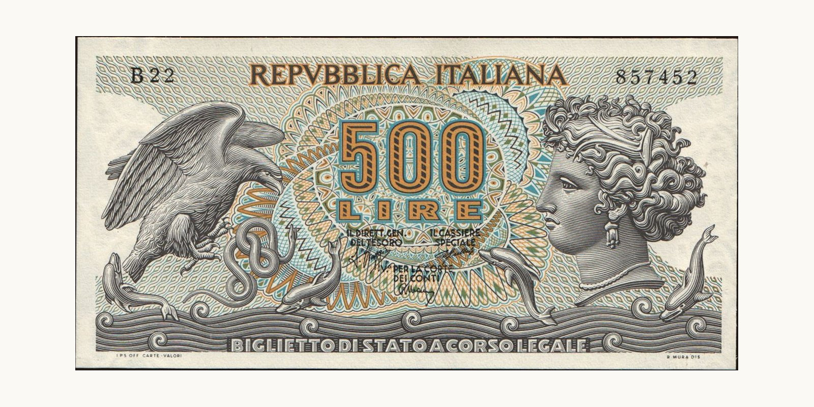 500 lira Италия 1970 — Лицевая сторона