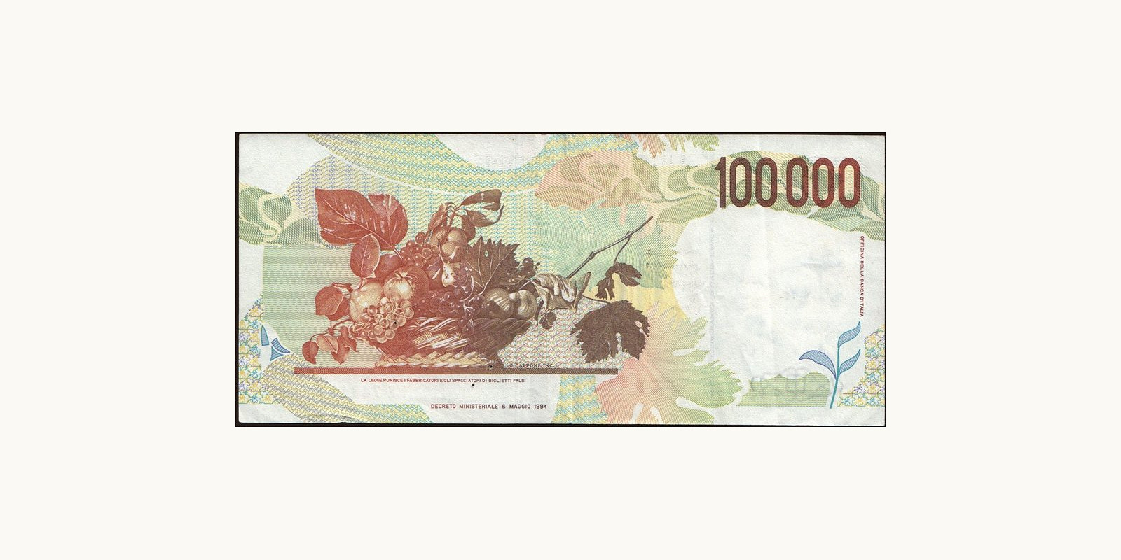 100000 lira Italy 1998 — Back side