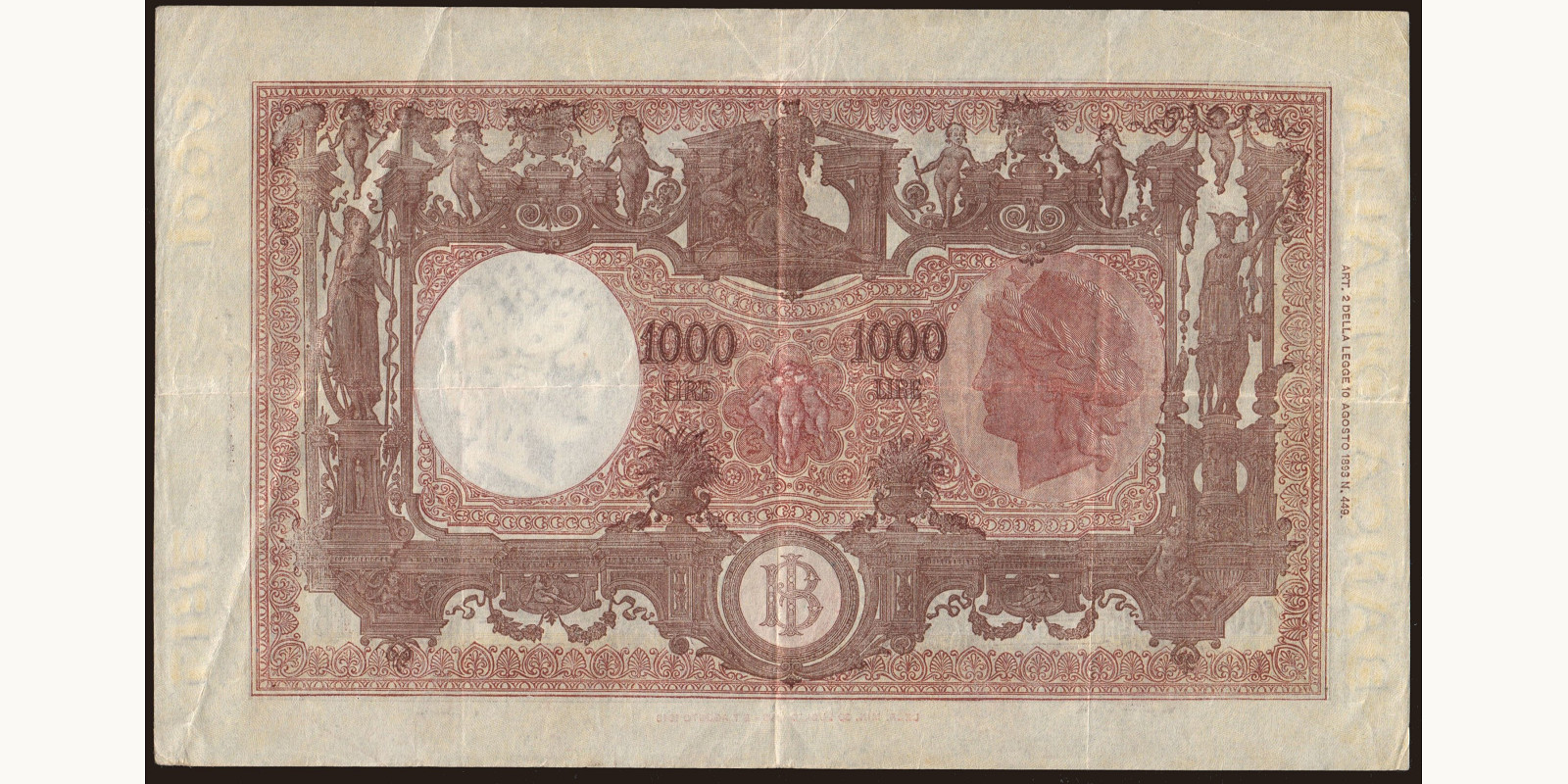 1000 lira Italy 1944 — Back side