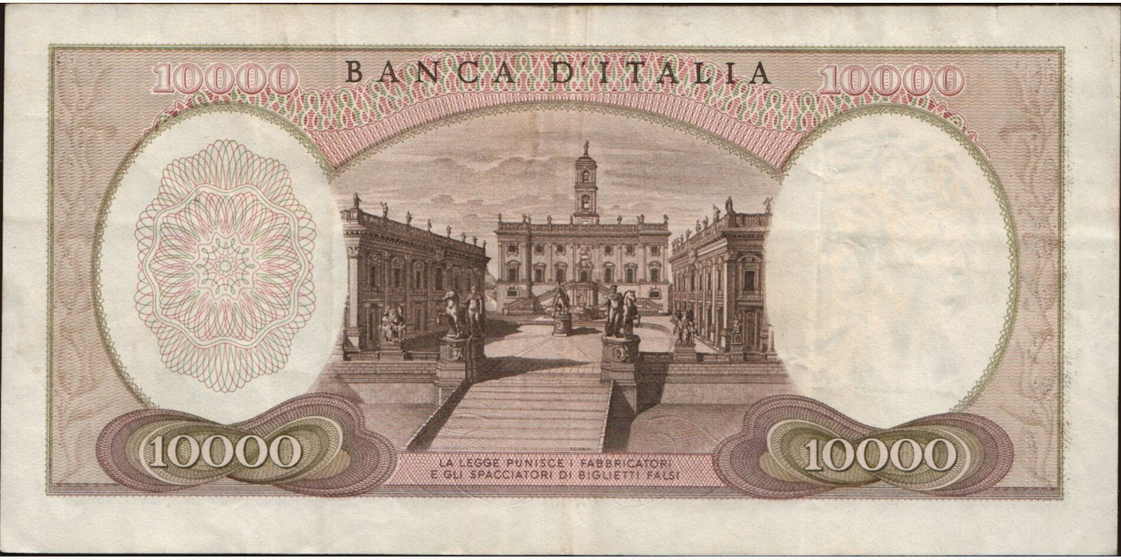 10000 lira Italy 1970 — Back side
