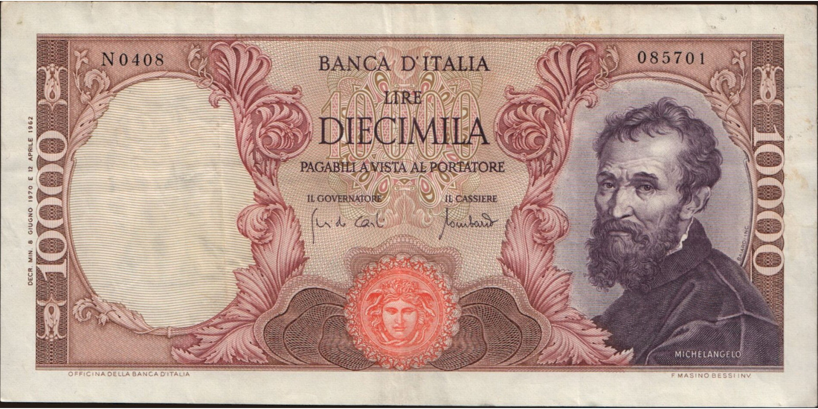 10000 lira Italy 1970 — Front side