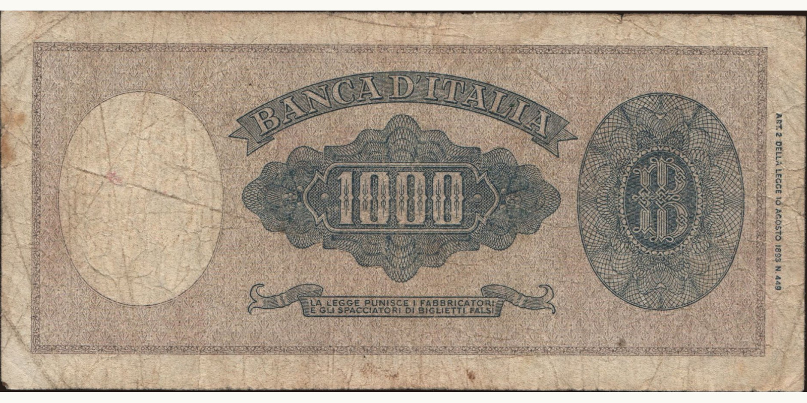 1000 lira Италия 1947 — Оборотная сторона