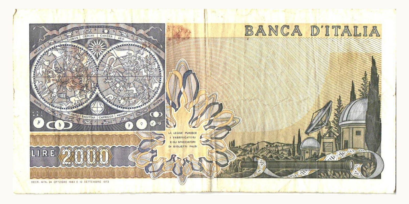 2000 lire Italy 1973 — Back side