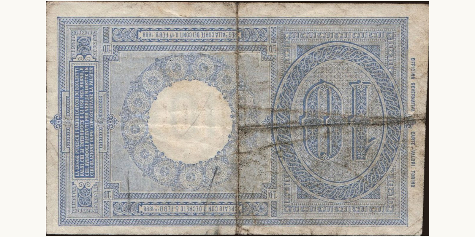 10 lira Italy 1923 — Back side