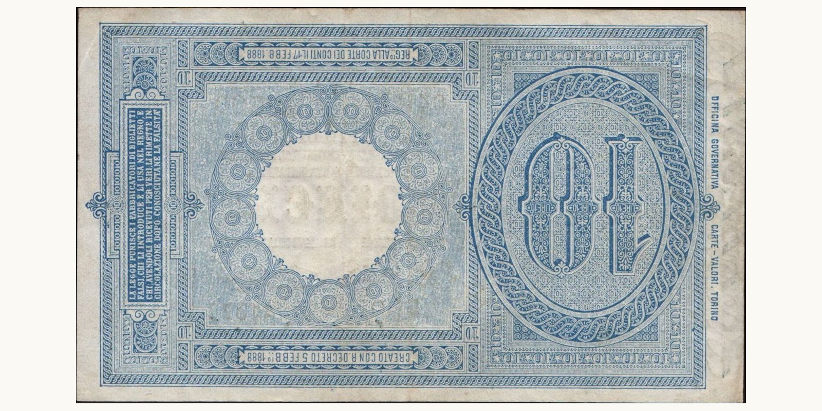 10 lira Italy 1915 — Back side