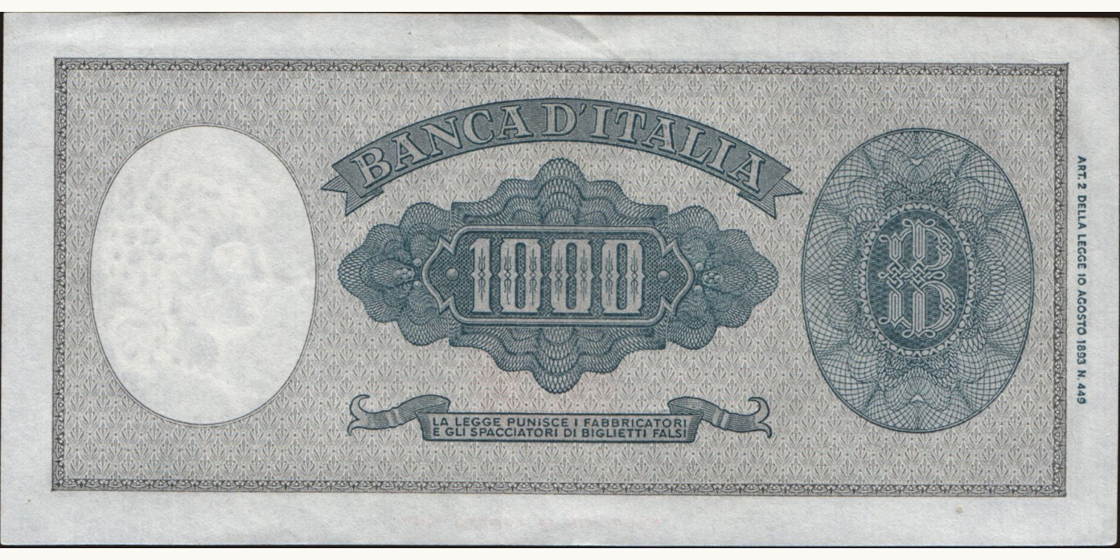 1000 lira Italy 1949 — Back side