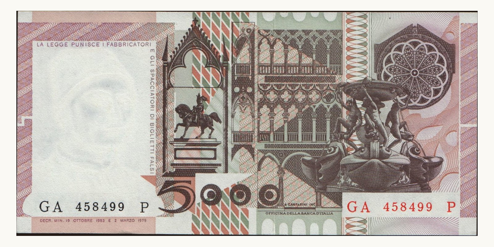 5000 lira Italy 1983 — Back side