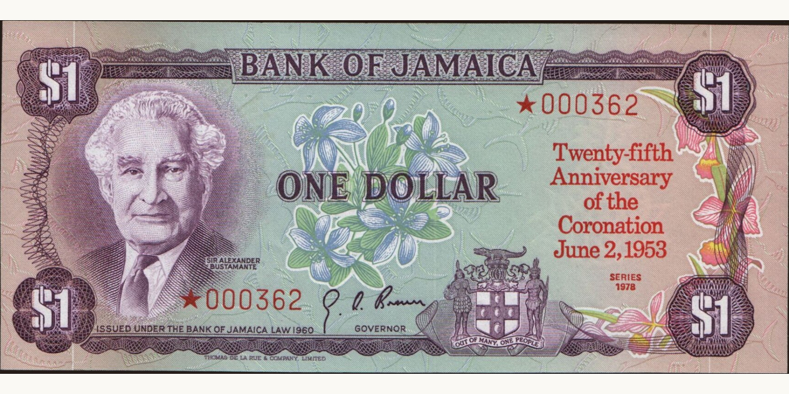 1 dollars Ямайка 1978 — Лицевая сторона