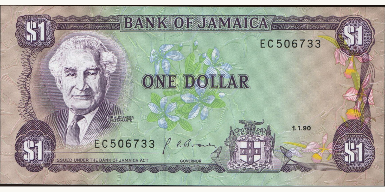 1 dollars Ямайка 1990 — Лицевая сторона