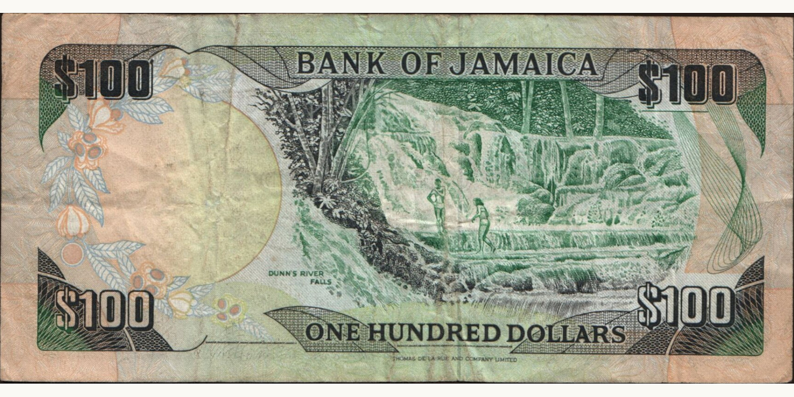 100 dollars Ямайка 1987 — Оборотная сторона