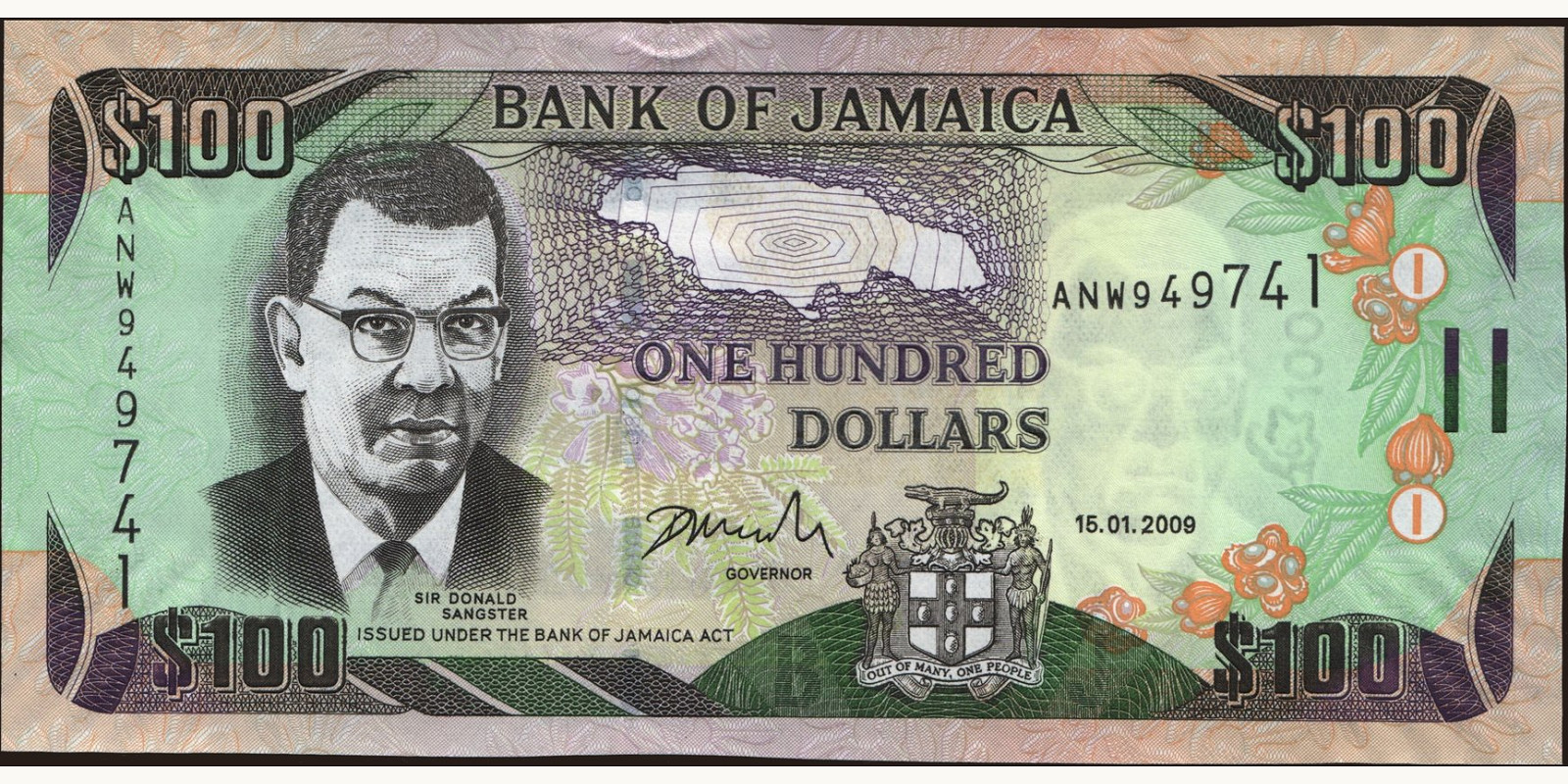 100 dollars Ямайка 2009 — Лицевая сторона