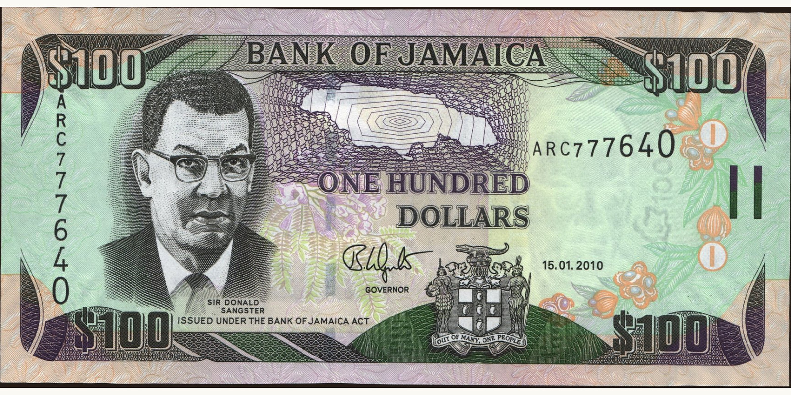 100 dollars Jamaica 2010 — Front side