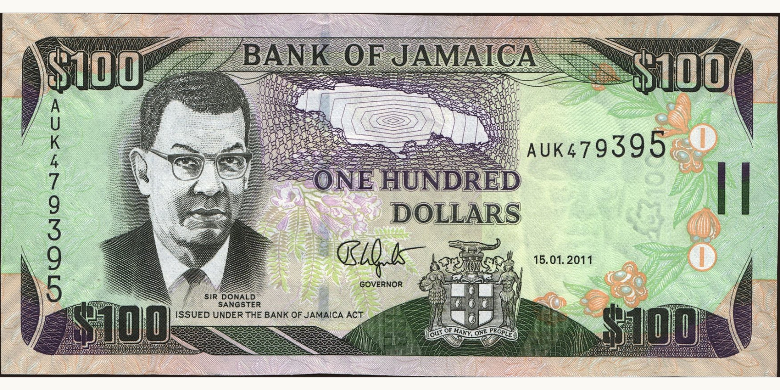 100 dollars Ямайка 2011 — Лицевая сторона