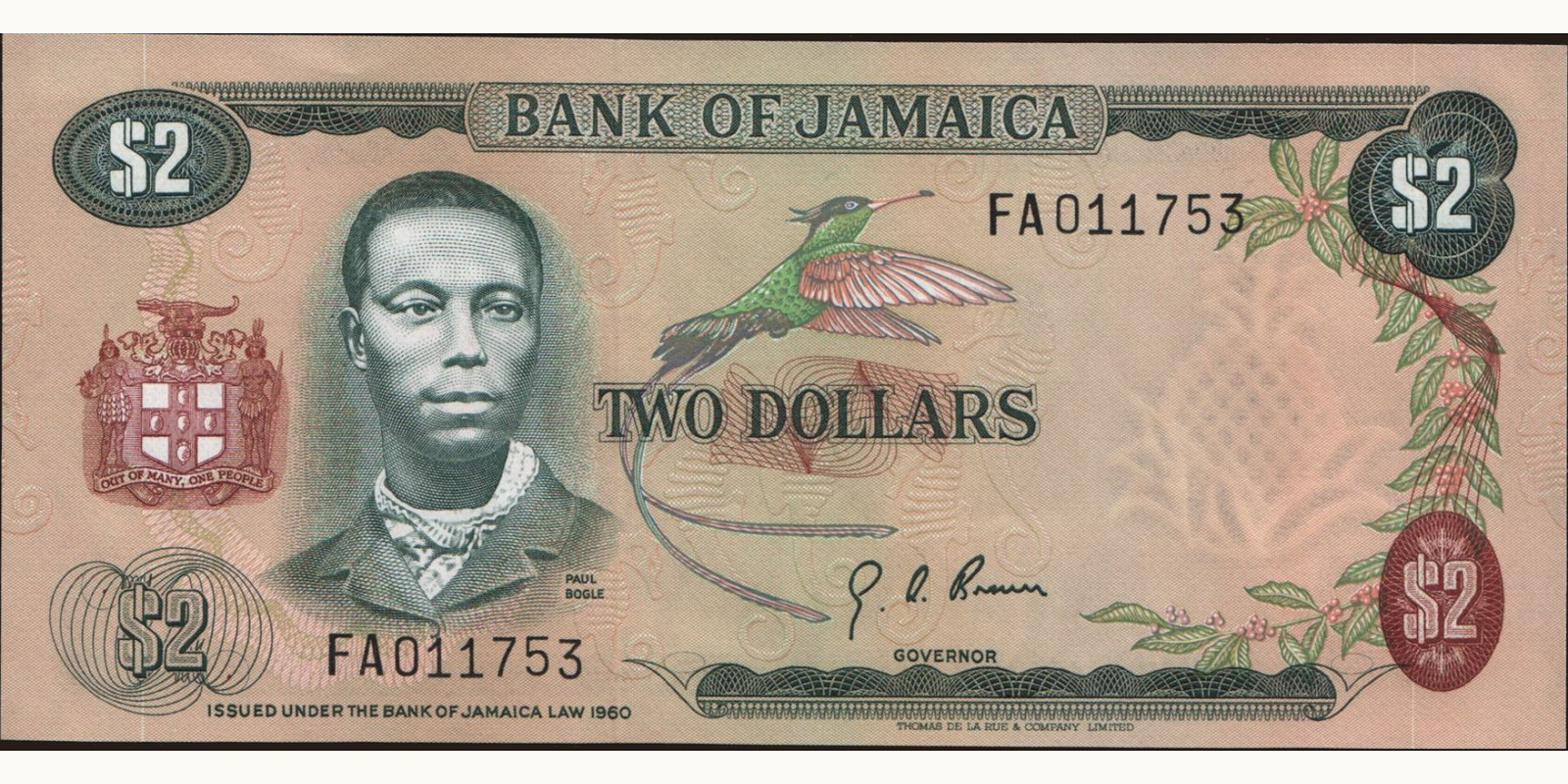 2 dollars Ямайка 1973 — Лицевая сторона