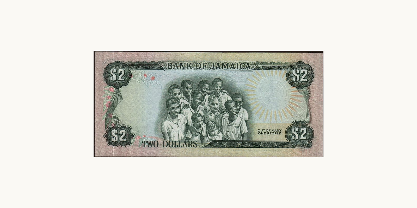 2 dollars Jamaica 1977 — Back side