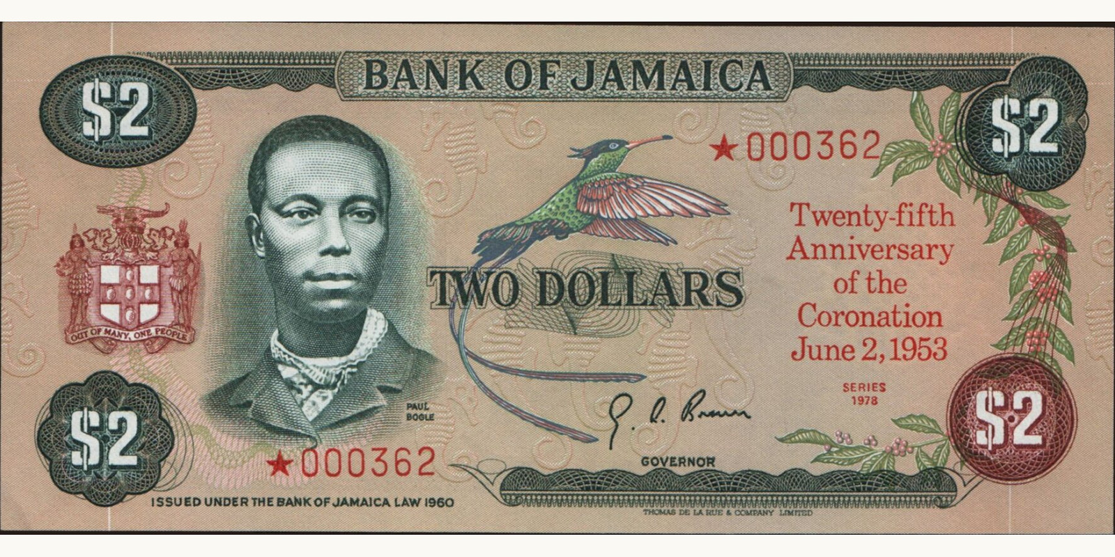 2 dollars Ямайка 1978 — Лицевая сторона