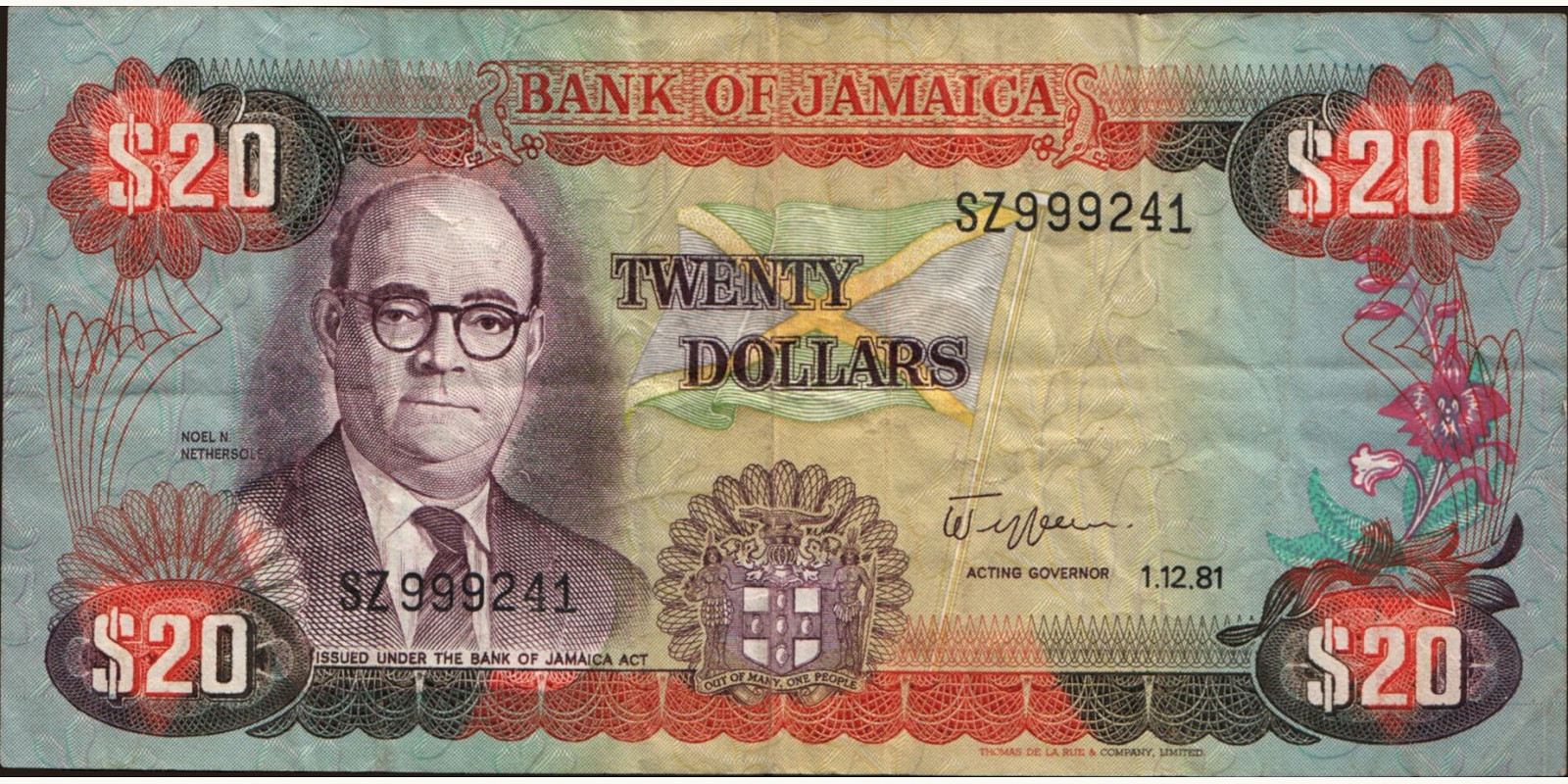 20 dollars Ямайка 1981 — Лицевая сторона