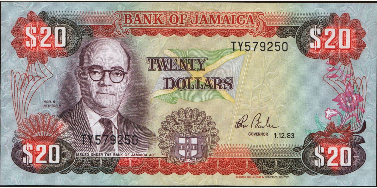 20 dollars Ямайка 1983 — Лицевая сторона