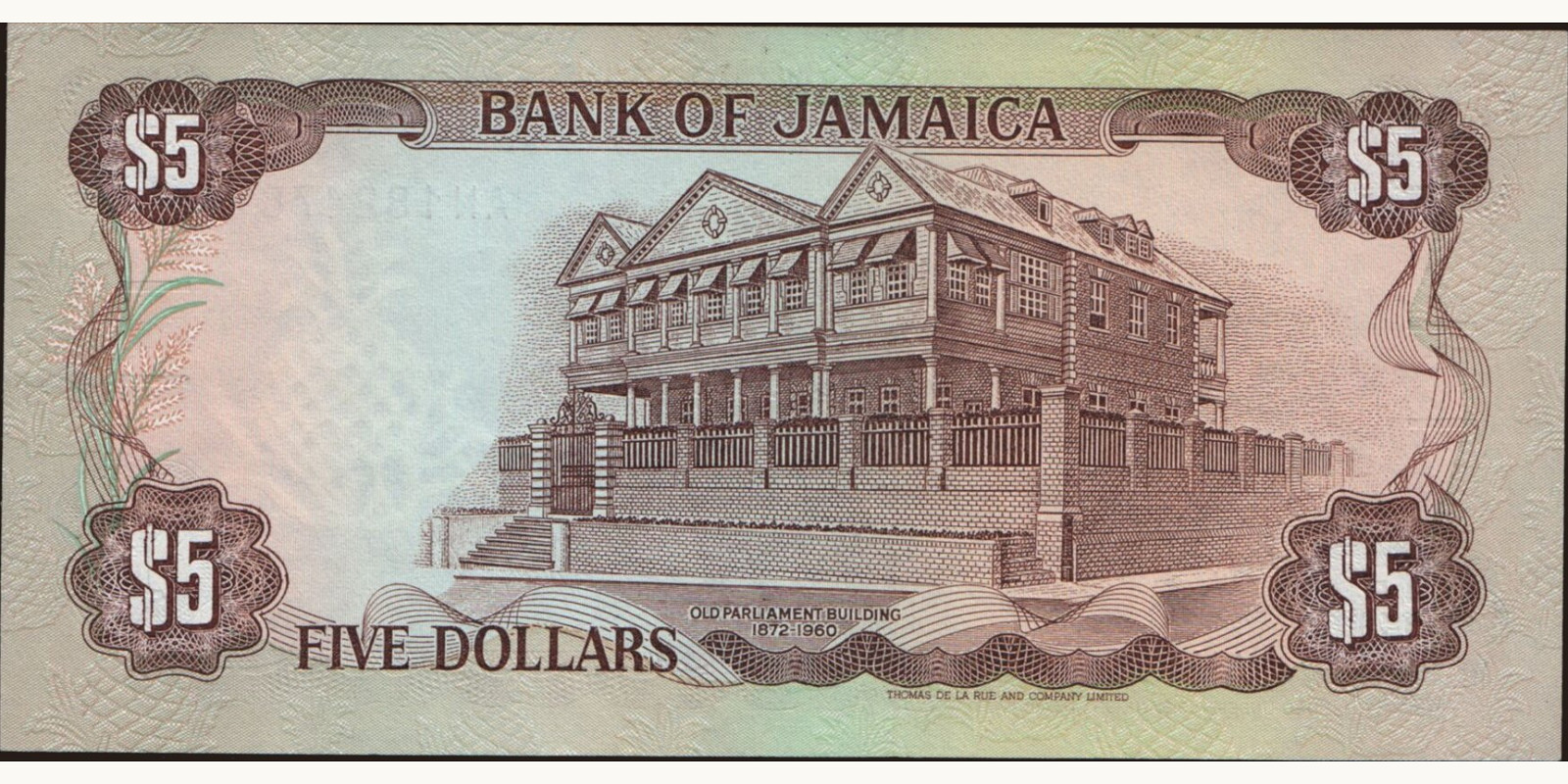 5 dollars Ямайка 1987 — Оборотная сторона