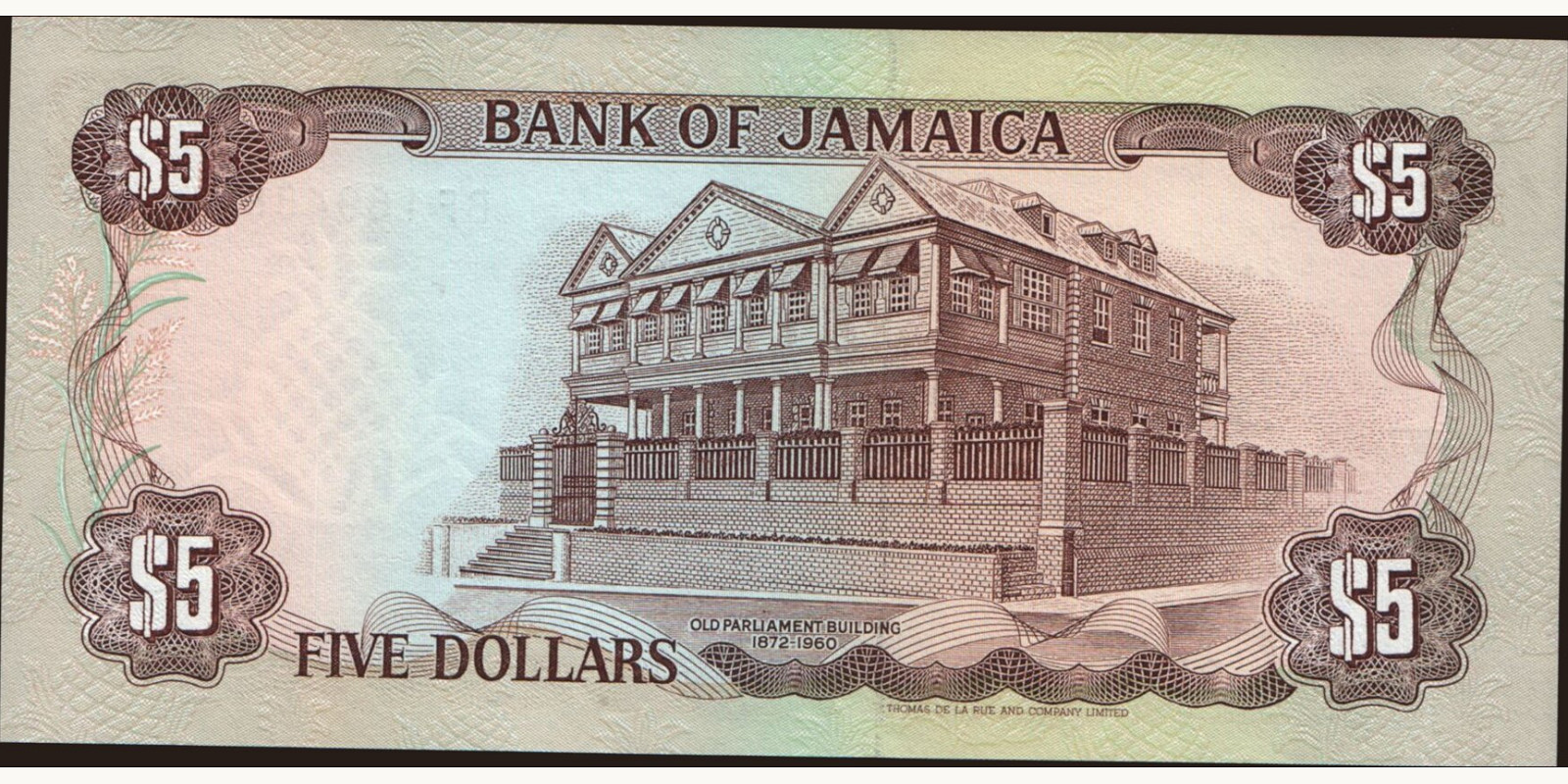 5 dollars Jamaica 1989 — Back side