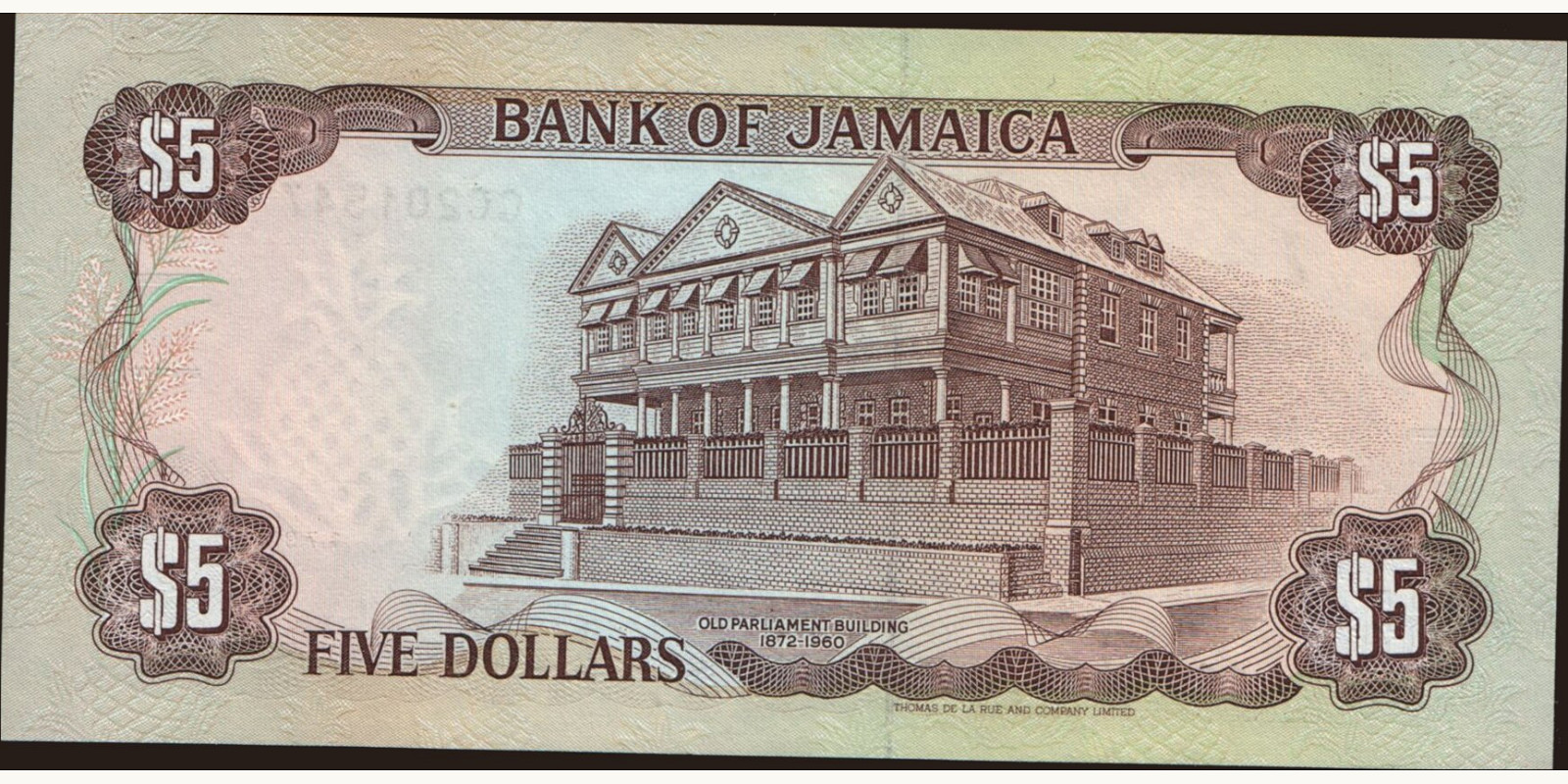 5 dollars Ямайка 1991 — Оборотная сторона