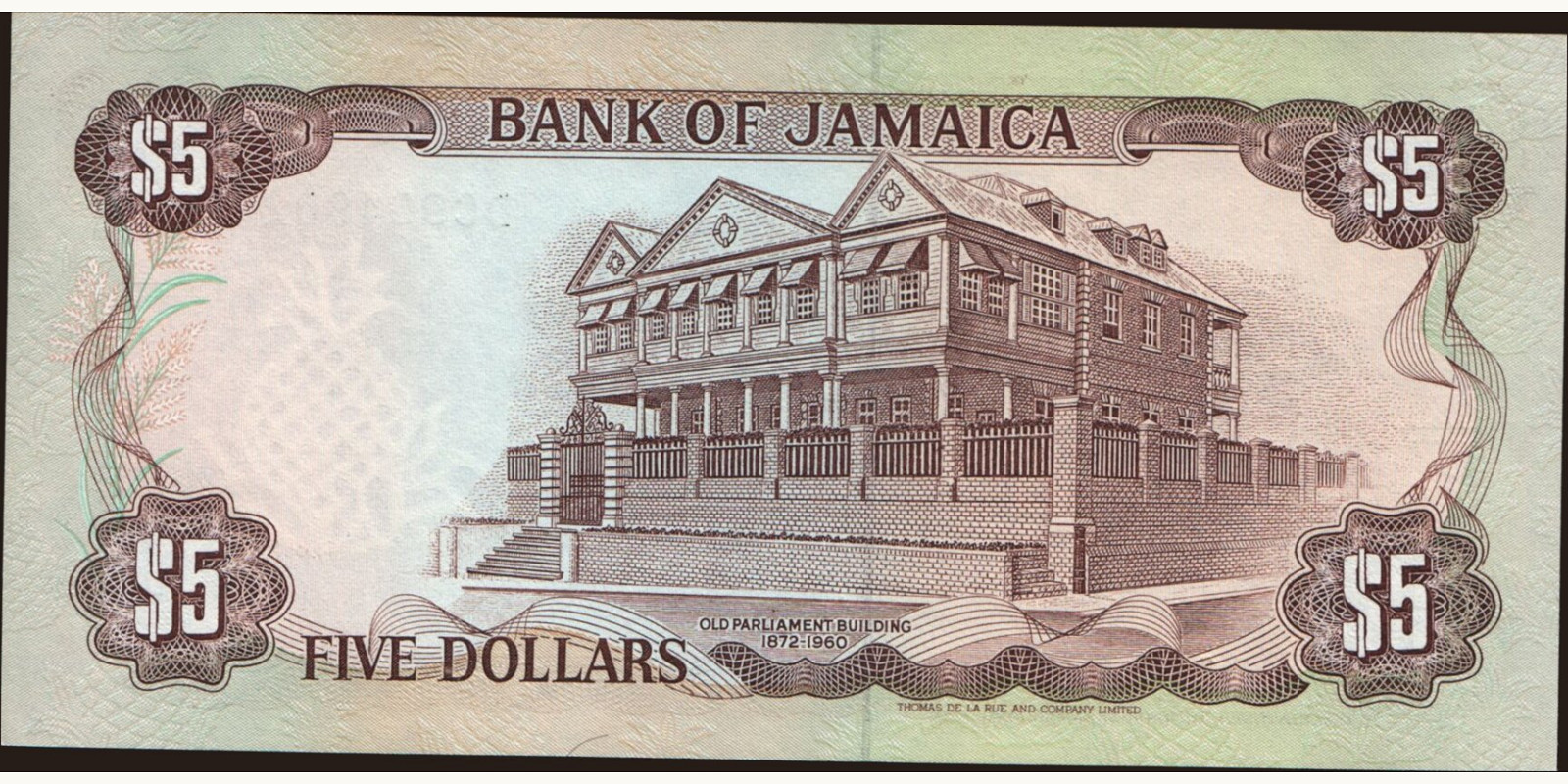 5 dollars Ямайка 1992 — Оборотная сторона