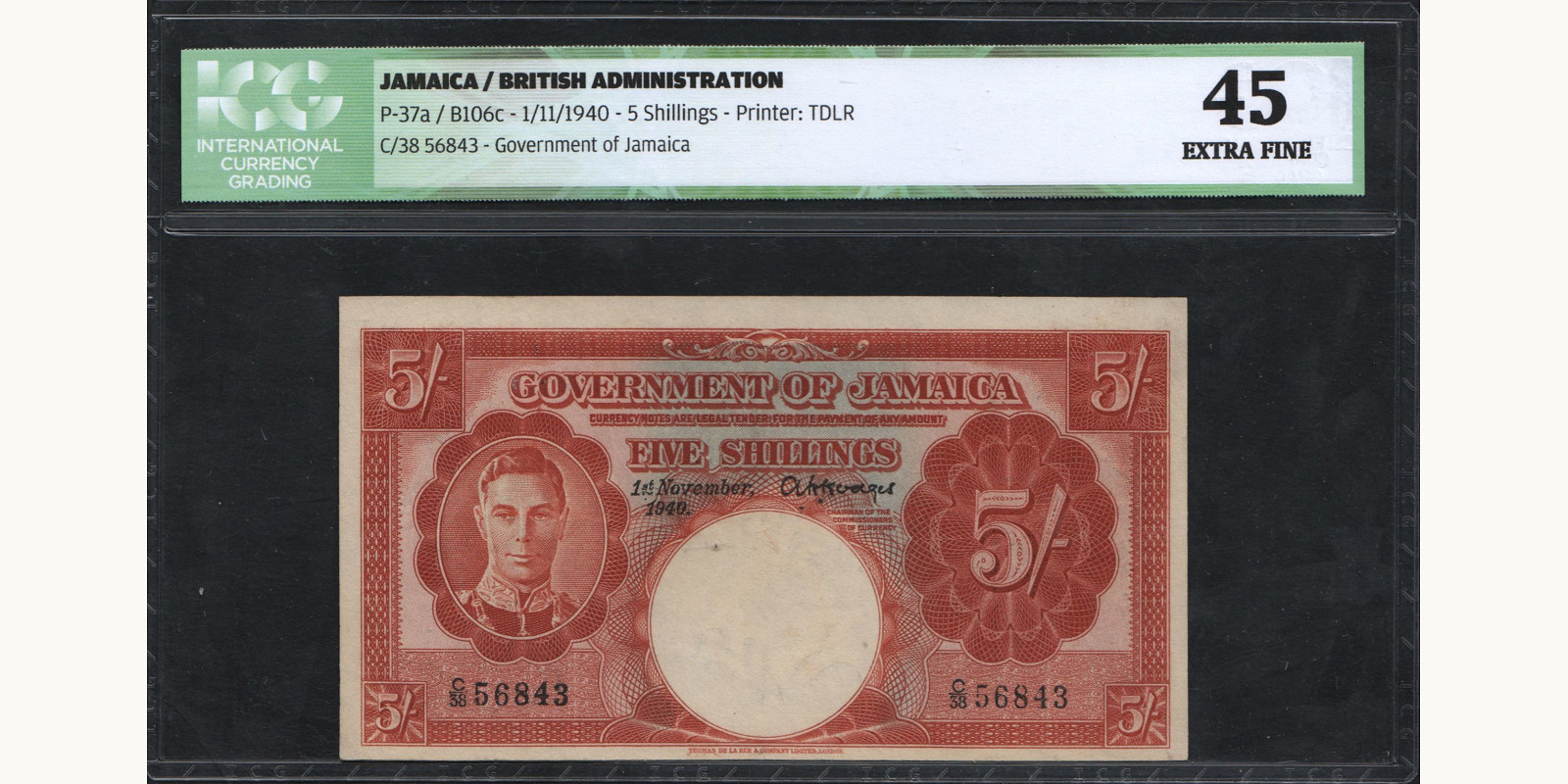 5 shilling Jamaica 1940 — Front side