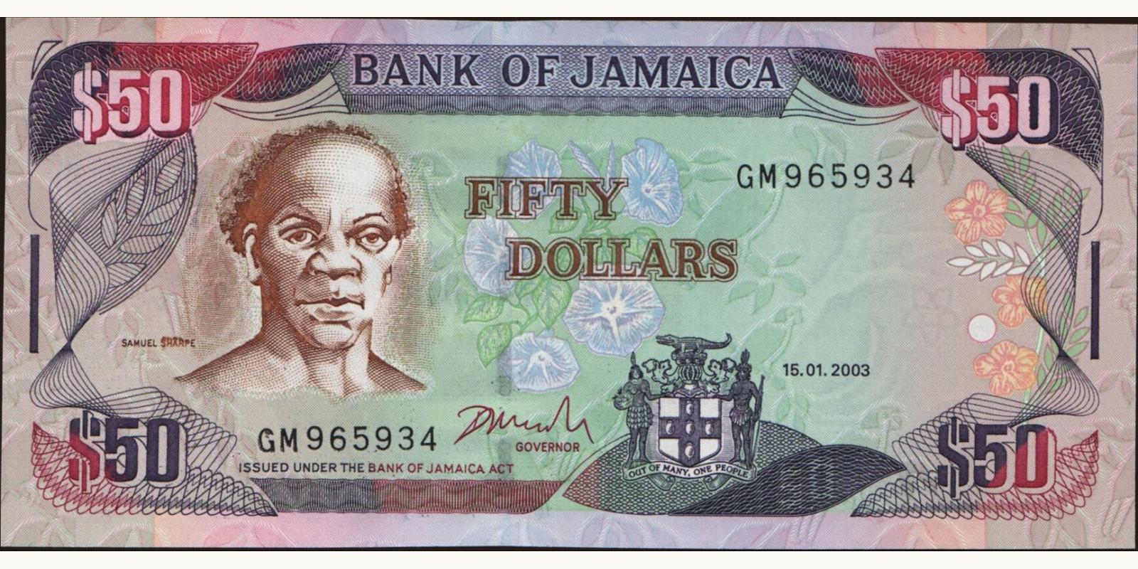 50 dollars Ямайка 2003 — Лицевая сторона